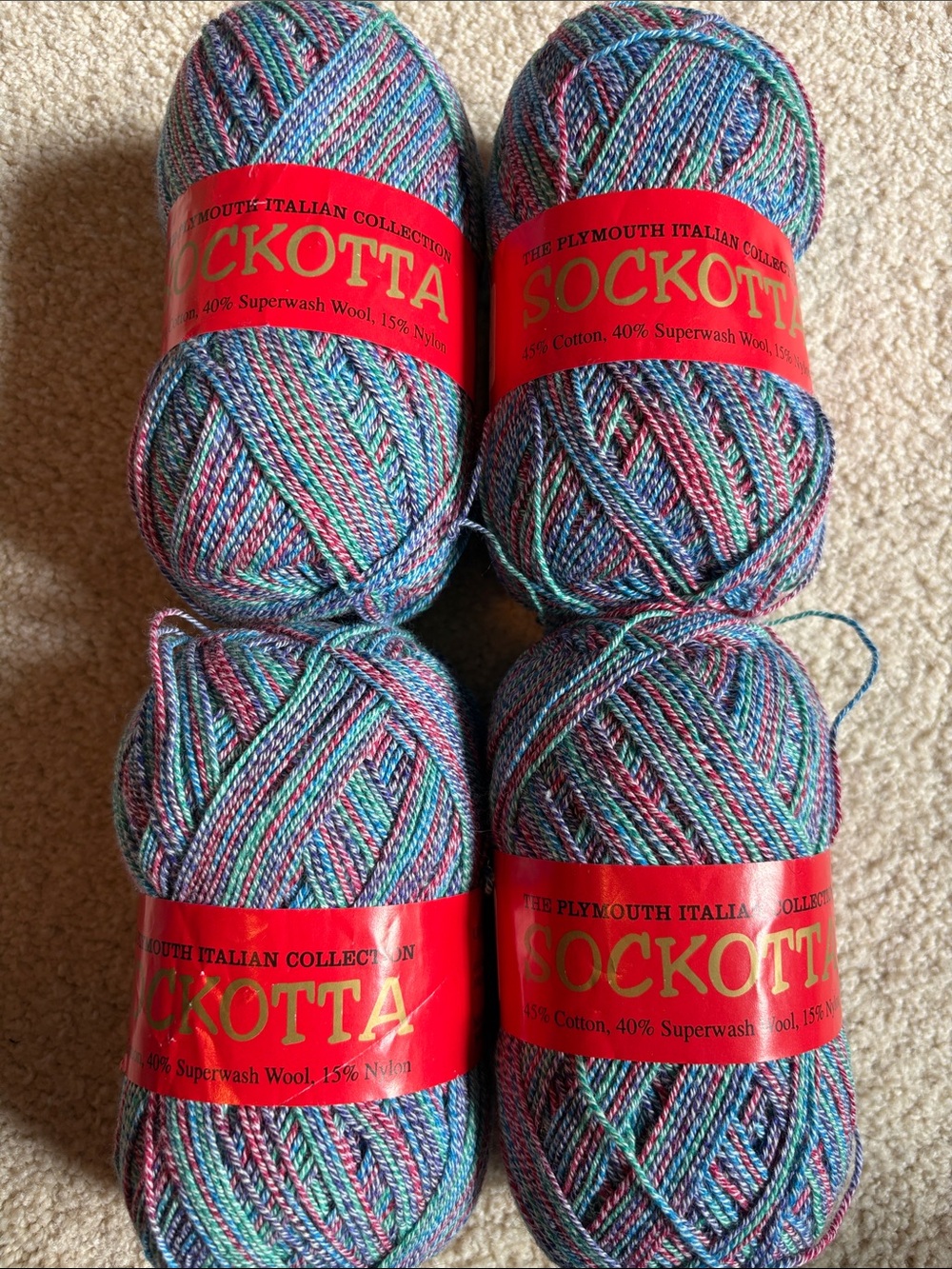 Sockotta by Plymouth Yarn 4 Skein Lot Italian Sock Yarn Cotton Wool Blend